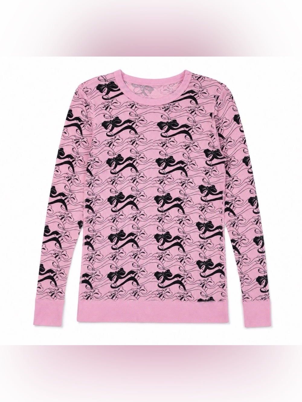Primp Thermal Shirt Womens Medium Pink Black Bow Vintage Y2K Coquette Grunge